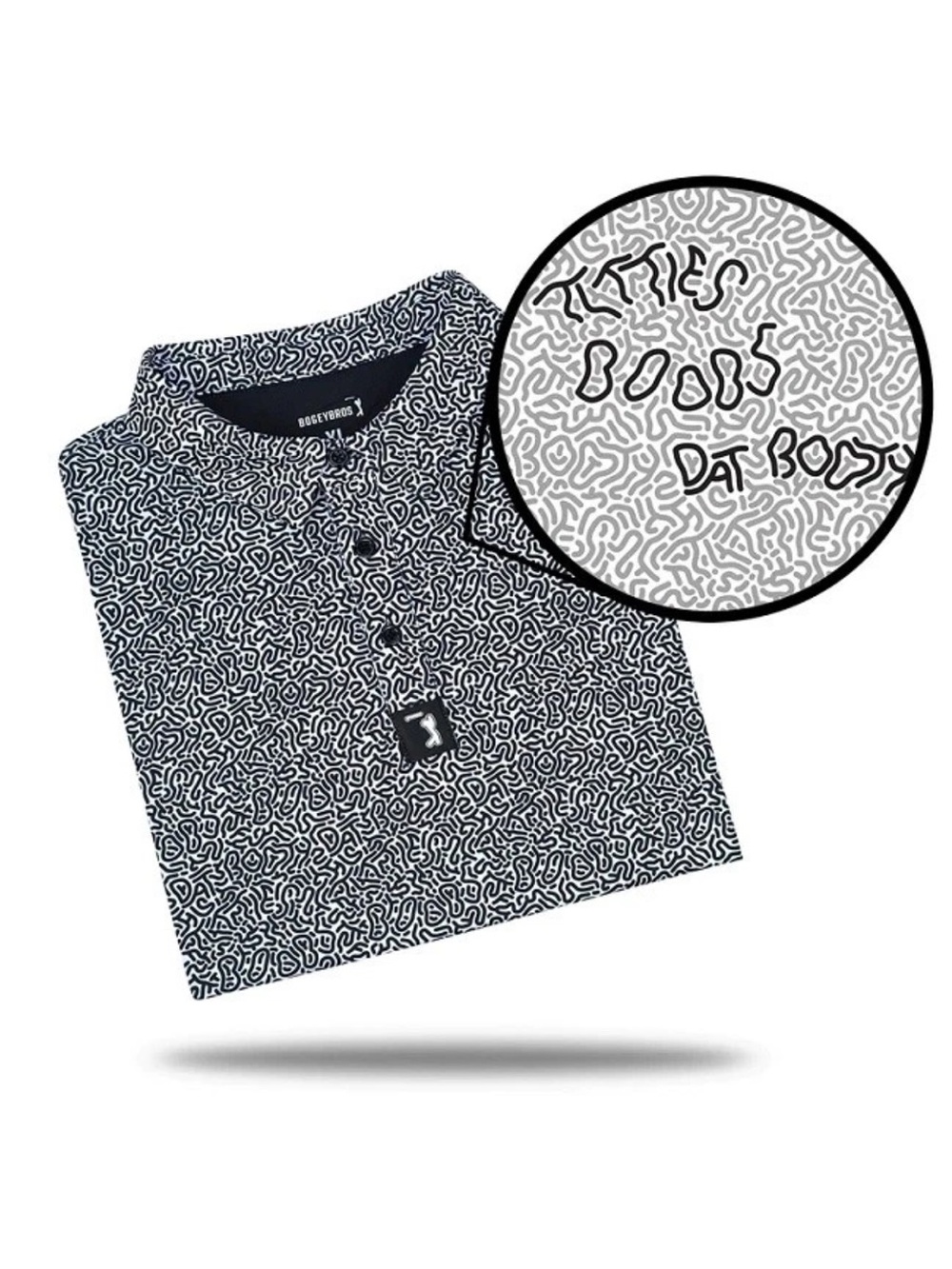 Men's Bogey Bros Black & White Patterned Hidden Words Polo Shirt - XL Pink Logo